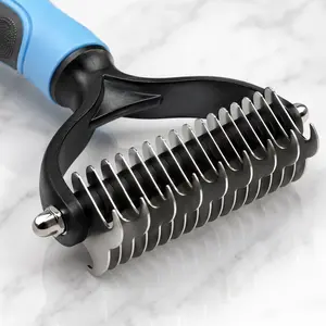 2-Sided Pet Dematting Rake for Dogs and Cats, Safe Undercoat Deshedding Tool with Stainless Steel Teeth, Professional Grooming Brush to Remove Mats & Tangles