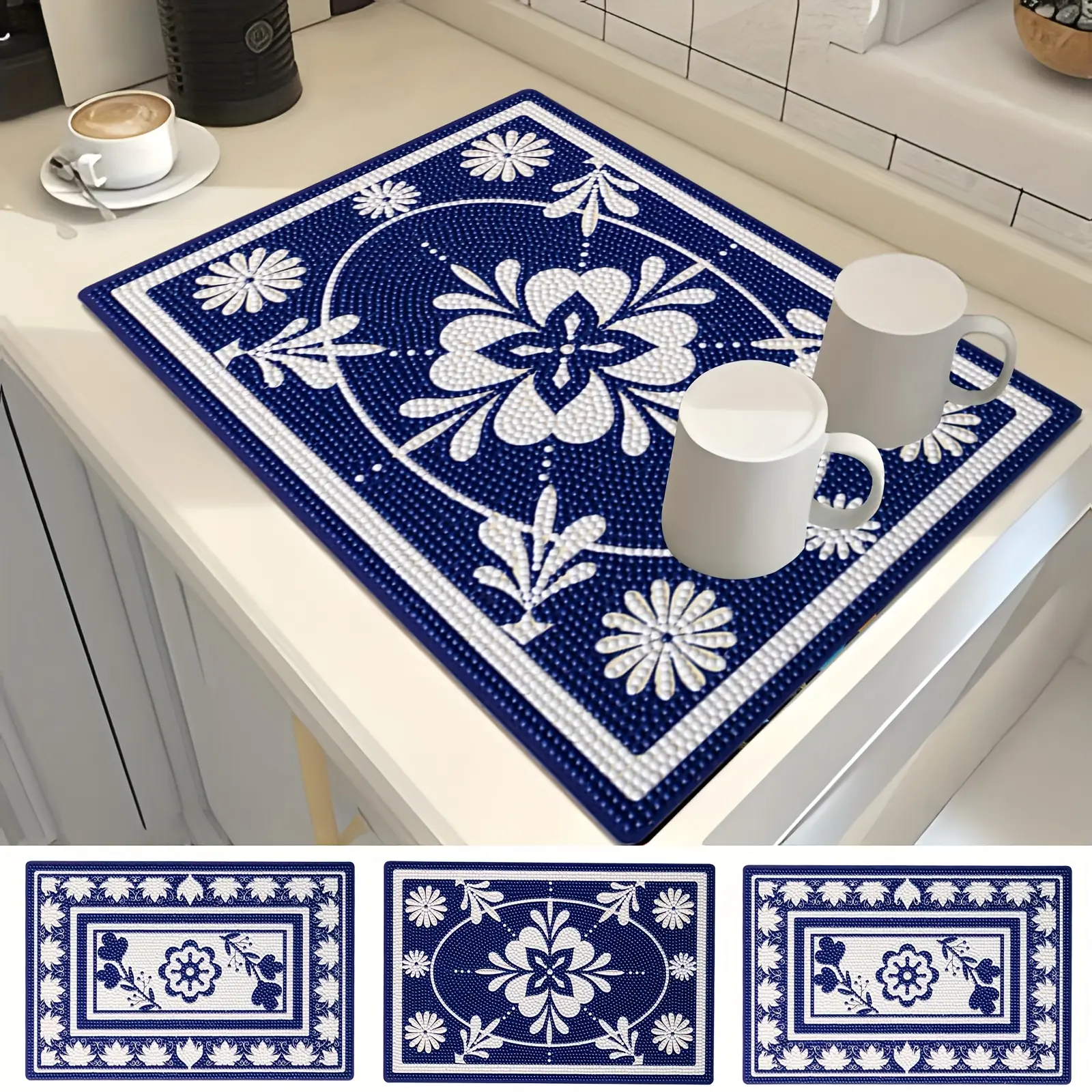 Diamond Painting 4-Piece Square Silicone Placemats & Coasters, Nordic Style Heat-Resistant Washable Wipe Clean Non-Slip Dining Tableware for Family Gatherings, Festival Gifts