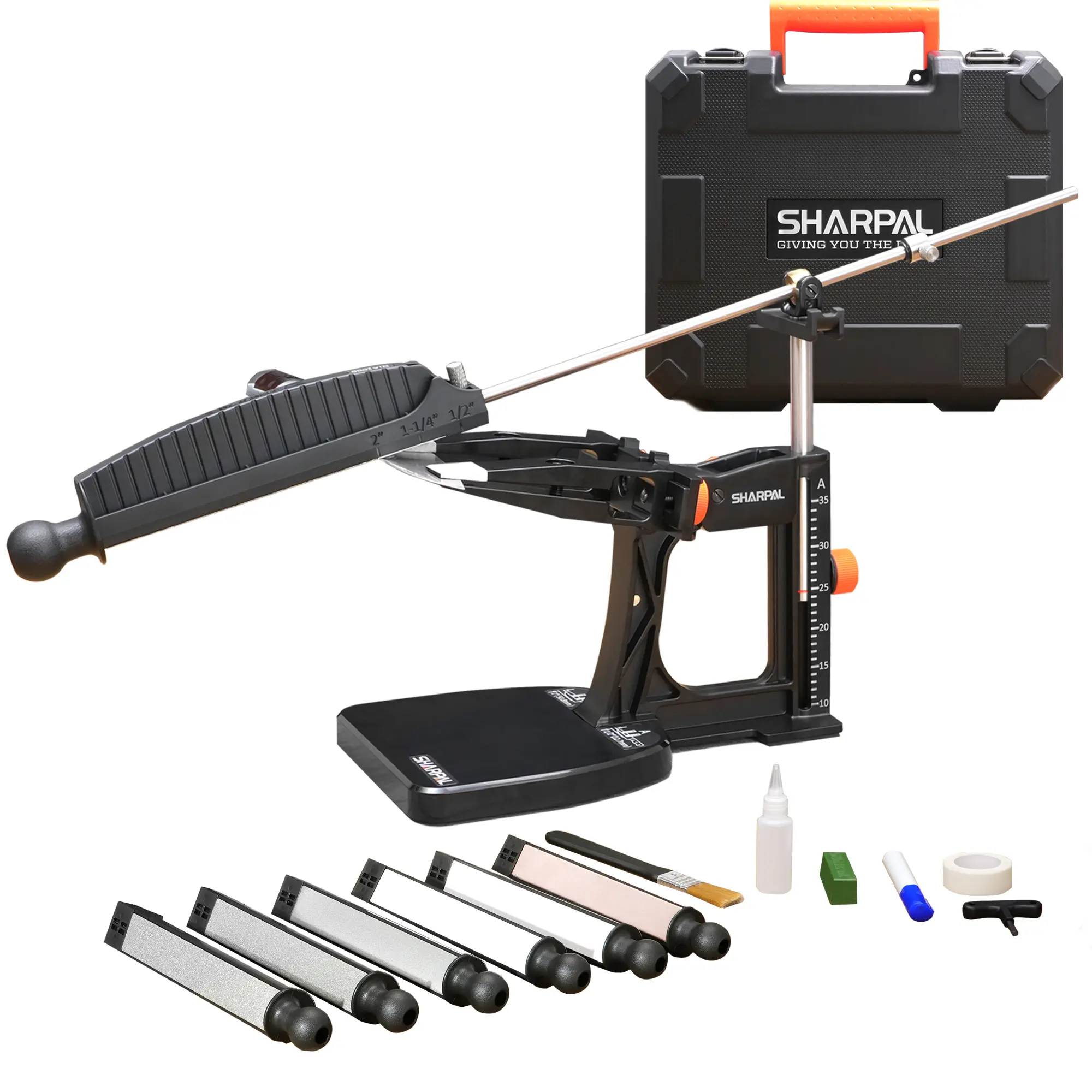 SHARPAL 202H Precision Portable Metal Knives Sharpening Full Kit - Stable Anti-Slip Base, 10-35° Adjustable Angle, 7 Abrasives, Edge Repair, Wide Blade Compatible, 2 oz, Diamond Plates, Monocrystalline Diamond, 3000/6000 Whetstones, Ideal Gift