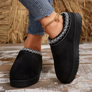 Women's Mini Boots Winter Warm Braid Slippers with Plush Fleece Lining Fuzzy Indoor Outdoor Shoes Bohemian Sandals Textured Design Clogs