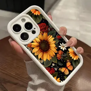 Vintage Butterfly Sunflower Case for iPhone 16 15 14 Pro Max 13 12 11 XR XS Plus Shockproof Full Camera Protection Durable slim Silicone Cover