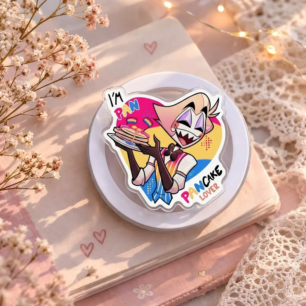 Pancake Lover Phone Grip, Pride Flag Aesthetic Griptok, Cute Cartoon Character Phone Stand, Unique Gift for Pride Month & Foodies