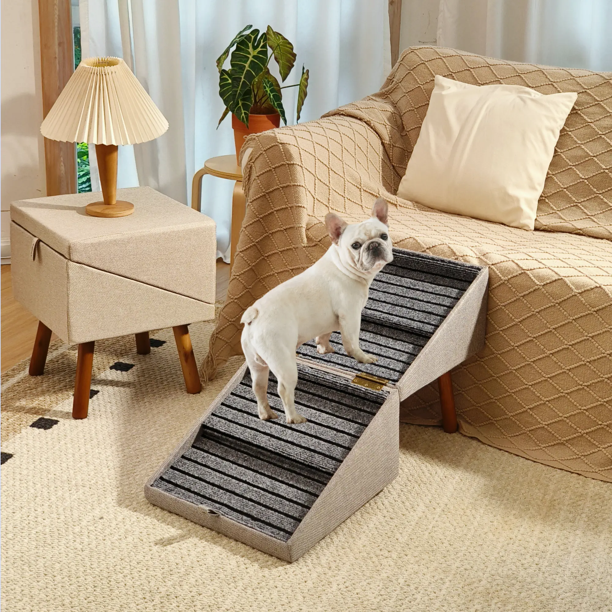 17'' Dog Stairs Ramp for Couch | Ziluce Pet Steps Wooden Ottoman Ramp for Sofa or Short Bed, for Senior,Small, Medium Dogs, Frenchbull, Dachshund, IVDD | 2-in-1 Convertible Home Step Stool with Wood Foot