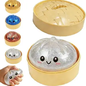 Giant Glitter Dumpling, Giant Dumpling Squishy, Mega Rainbow Dumplings, Cute Anxiety Relief Fidget Toy, with Steamer Box,Soft Squeeze Decompression Dough for Adults, Stress Relief Fidgeting, Stress Ball