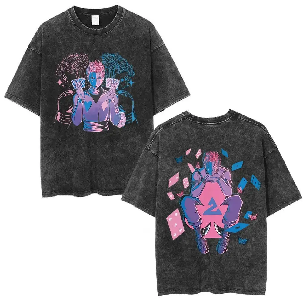 Hunter x Hunter Shirt, Hisoka Morow Playing Cards Oversized Tshirt, Vintage Acid Wash Graphic Tee, Harajuku Streetwear Unisex Top