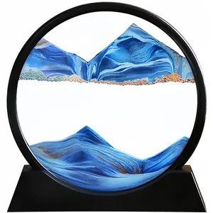 Moving Sand Art Picture Quicksand Painting Round Glass Sandscapes 3D Deep Sea Art 7 inch for Living Room & Office Desk Decoration Calming Relaxing Art Ornaments Blue Minimalist Eye  Christmas Gift Stock Up Christmas Decorations Valentine's Day gift