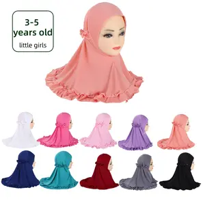 Girls' Polyester Hijab with Ruffle Hem - Lightweight, Knit Fabric - Fits 3-5 Year Olds - Assorted Colors - For Ramadan & Everyday Wear - Perfect Gift for Muslim Girls