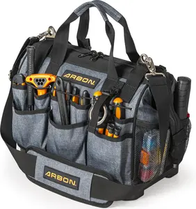 ARBON 34 Pockets Tool Bag 16 Inch with Hard Waterproof Base Heavy Duty MOLLE Large Toolbag for Men and Women Electrician, Carpenter & Mechanic