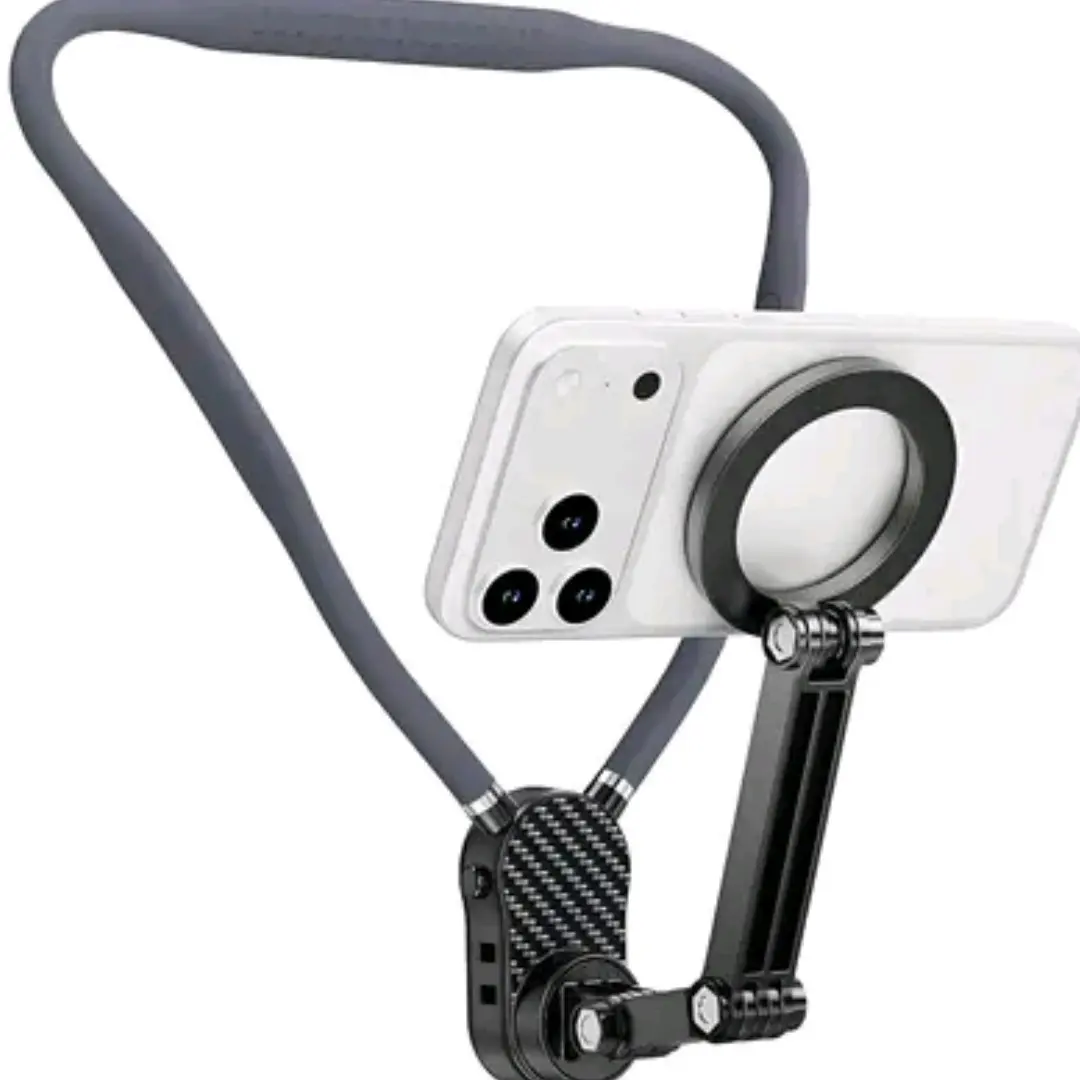 Magnetic Mobile Phone Neck Mount - Silicone-Steel Metal Hands-Free Holder with Plug, Landscape-Ready POV/Vlog Chest Strap for iPhone 17/16/15/14, Cellphone Accessories for Android Smartphones