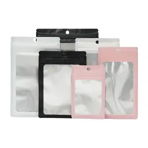 100pcs Matte Color Window Zipper Bags, Wedding Gift Packaging, Card Collection Pouches, Jewelry Storage Bag, Square Box Design
