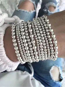 3/12pcs Silver Tube Stacked Extension Bracelet, Silver Bead Bracelet