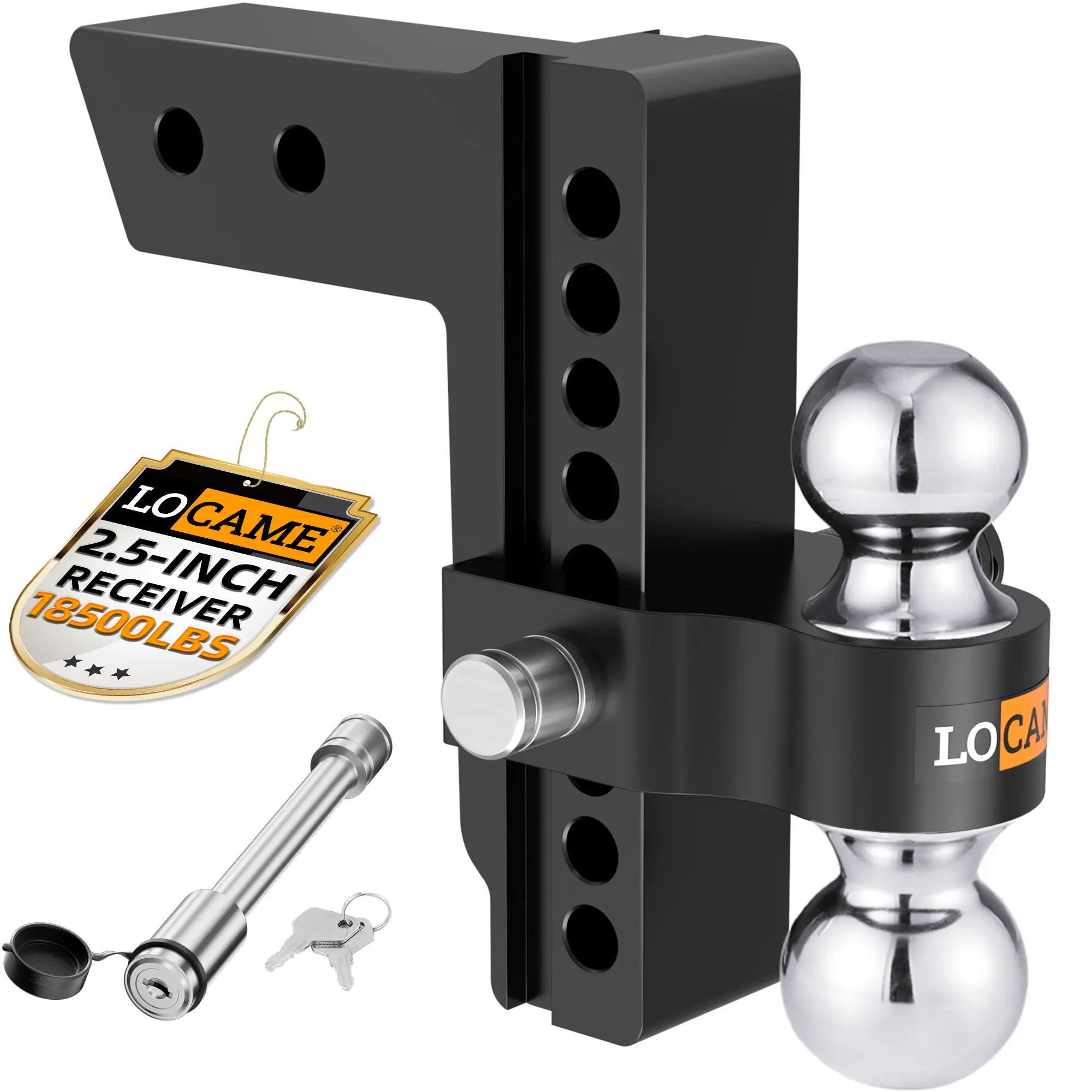 Adjustable Trailer Hitch, Fits 2.5-Inch Receiver Only, （6-8）Inch Drop Aluminum Drop Hitch,18,500 LBS GTW-Tow Hitch for Heavy Duty Truck with Double Stainless Steel Locks, Black, LC0019