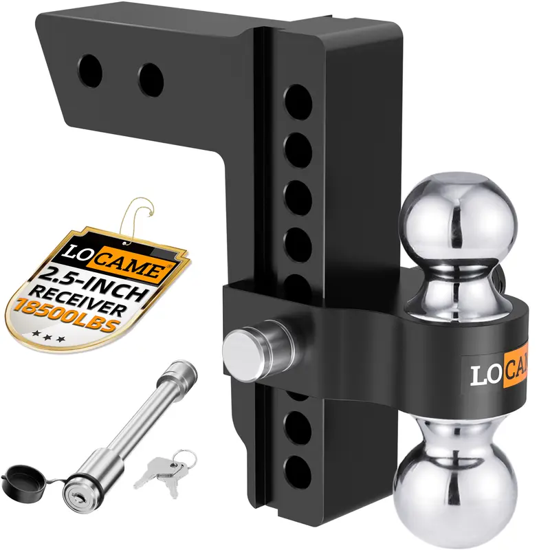 Adjustable Trailer Hitch, Fits 2.5-Inch Receiver Only, (6-8)Inch Drop Aluminum Drop Hitch,18,500 LBS GTW-Tow Hitch for Heavy Duty Truck with Double Stainless Steel Locks, Black, LC0019
