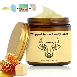 Organic Beef Tallow Honey Balm for Skin & Face, Whipped Beef Tallow Face Moisturizer with Raw Honey, Grass Fed Cow Beef Tallow Cream, All Natural Pure Body Lotion for Women & Men, Unscented 4.2 OZ