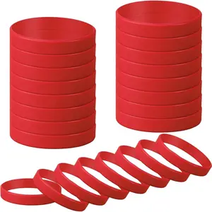 24 Pcs Plain Silicone Rubber Bracelets Solid Color Rubber Wristbands Sports Elastic Rubber Bands for Stretch Silicone Wristband Wrist Bands for Women Men Teen Part Decorations Gifts (Red)