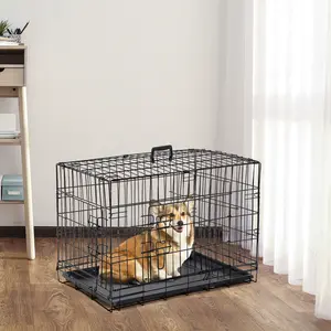 Pet Republic Sturdy Wire Metal Escape-Proof Kennel - Foldable Double-Door Dog Crate, 30/36/42-Inch Black Small Dog/Puppy Enclosure
