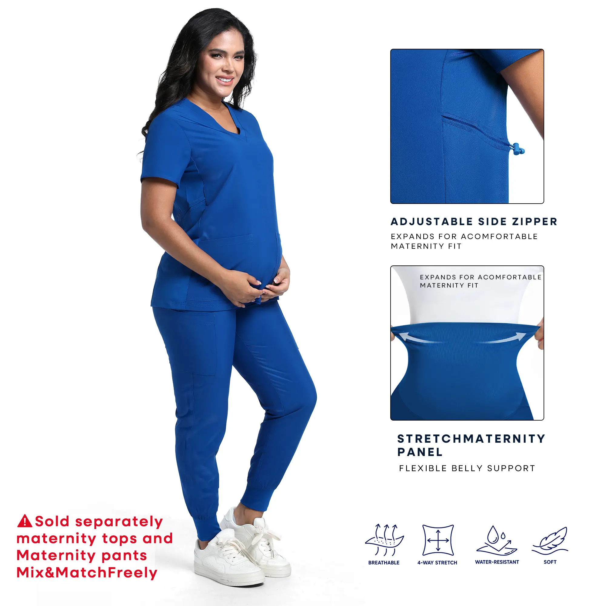 COZYSCRUBS Maternity Scrub Outfit, V-Neck 2-Pocket Scrub Top & 4-Pocket Jogger Pants Sold Separately | Adjustable Side Panels, Stretch Belly Panel, Water Resistant Fabric, Pregnancy Nurse Uniform for Nurses & Clinics, Great for Long Shifts and Daily Wear