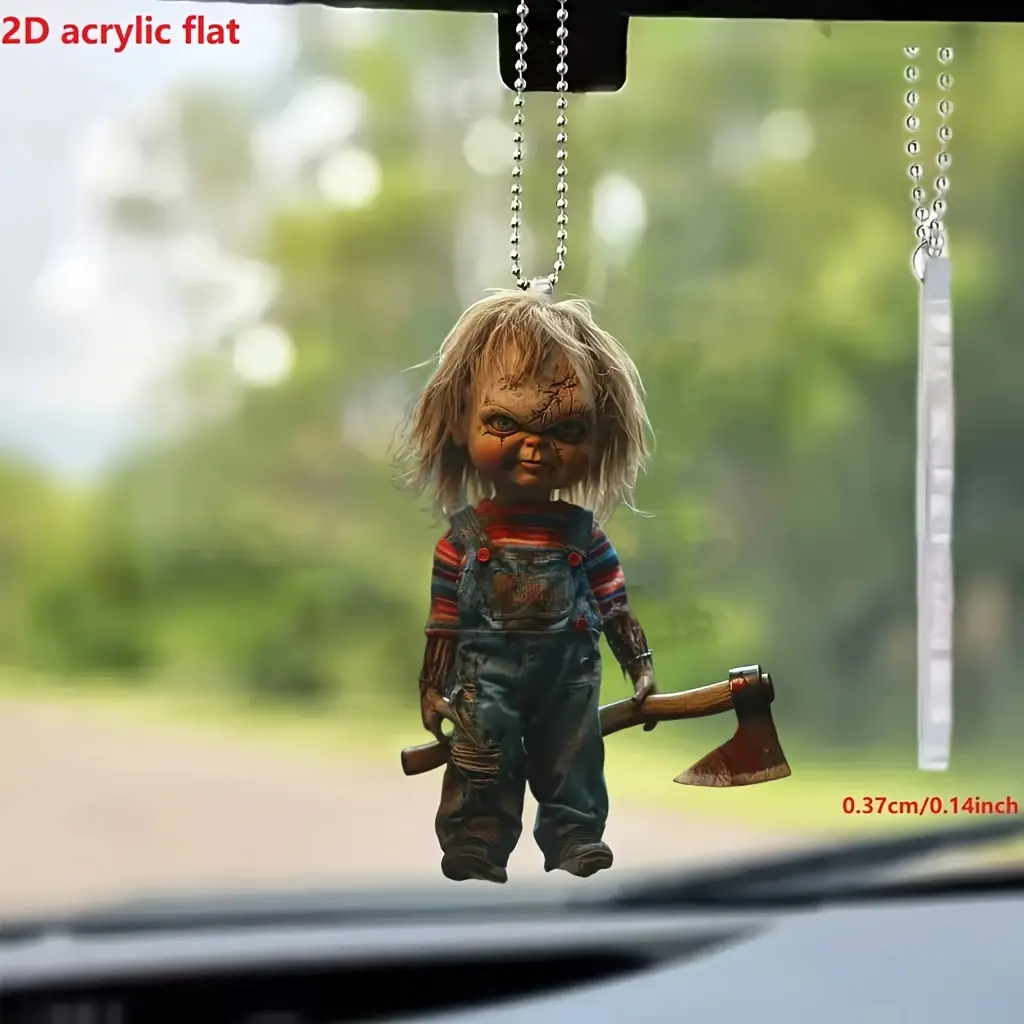 Festive 2D Acrylic Chucky Doll Car Keychain - Perfect for Halloween or Horror Fans