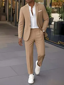 Men's Suit 2pcs Set, Suit Jacket+ Trousers, Groomsmen Business, Fashionable and Elegant, High Quality Men, Suitable for Wedding, Business, Party, Formal Wear, Dress Suits for Men, Suit for Men Full Set, Wedding Suit, Mens Suits for Men for Wedding, Formal