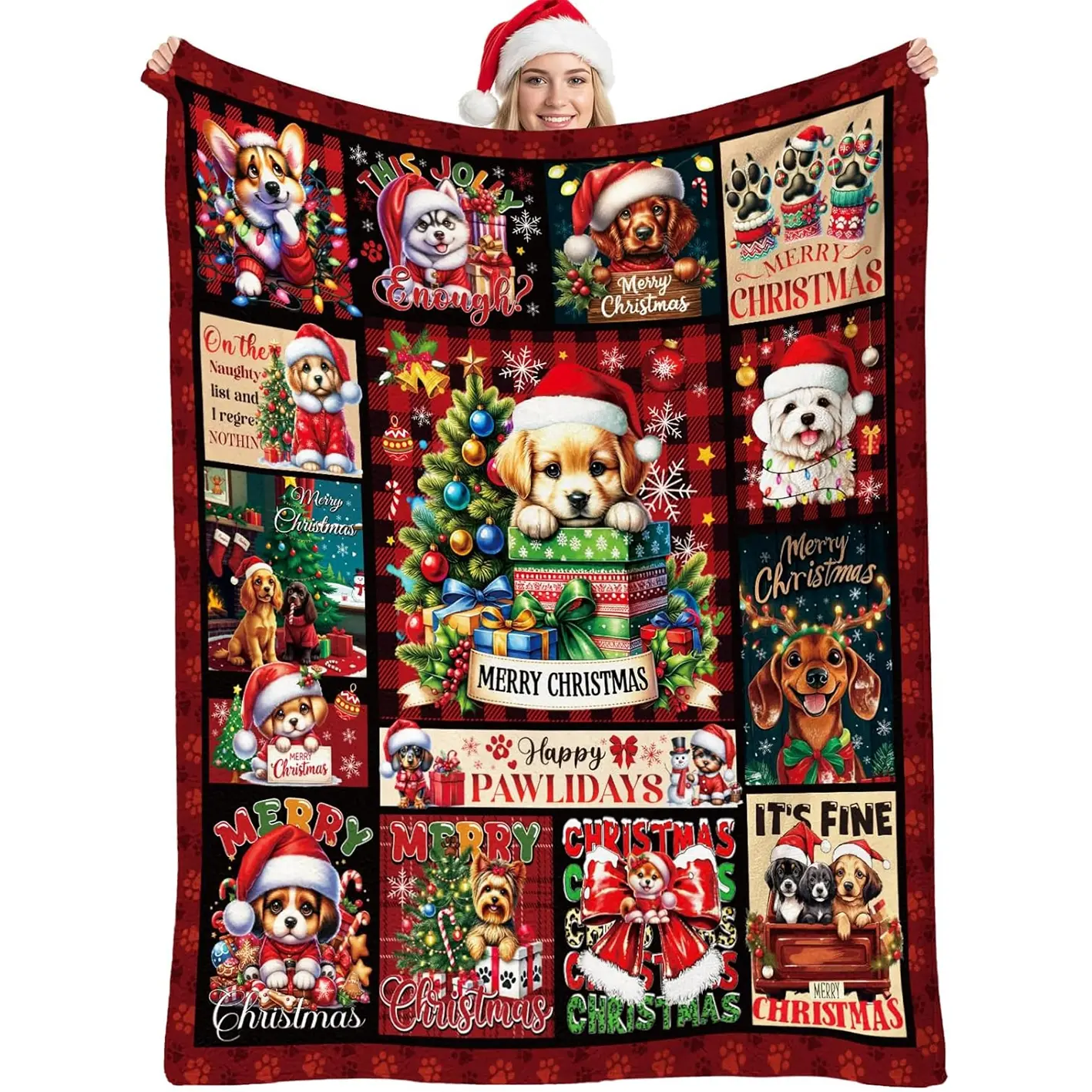 1pc Christmas dog blanket, soft plush Christmas puppy blanket, cute pet gift, for female pet lovers, winter holiday, flannel blanket for rooms, beds, and sofas.