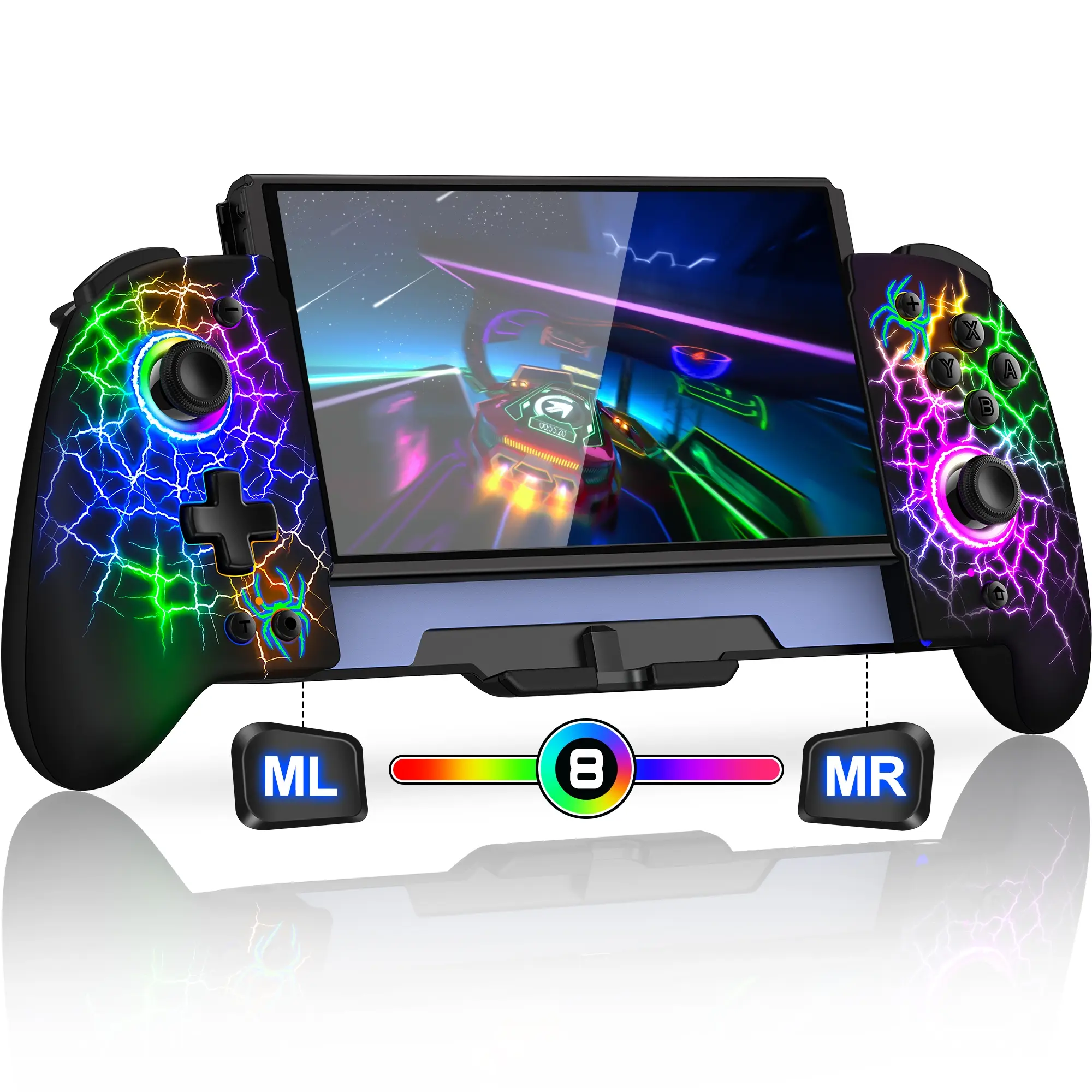 Switch Controllers, Hall Effect Joystick (No Drift) Switch Joypad for Nintendo Switch/OLED, Full-Size Grip Wireless Switch Pro Controller with 9 Color Lights,Spider Silk