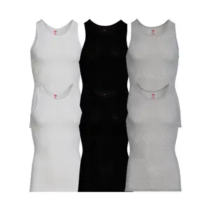 6 Pack Men's A-shirts Ribbed Tank Top Slim-Fit Lightweight Solid Casual Menswear Underwear S-XXL Black White And GreyRegular Breathable Workout Sleeveless Plain Classic