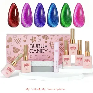 Exclusive to milymanny BUBU CANDY Dazzling Cat Eye Gel Nail Polish Set, 6PCS 15ML Magnetic UV Gel with LED Lamp, Shimmer Soak Off Gel for Salon-Quality Home DIY Manicure #