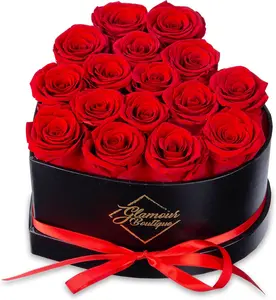 GLAMOUR BOUTIQUE 16 Flower Forever Heart Shape Box, Eternal Preserved Roses Gift for Her, Lasting Flowers, Romantic Floral Keepsake for Birthday, Anniversary or Valentine’S Day, Red (Color-Treated)