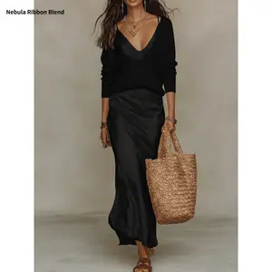 Fashionable new women's top and satin suspender dress two-piece set