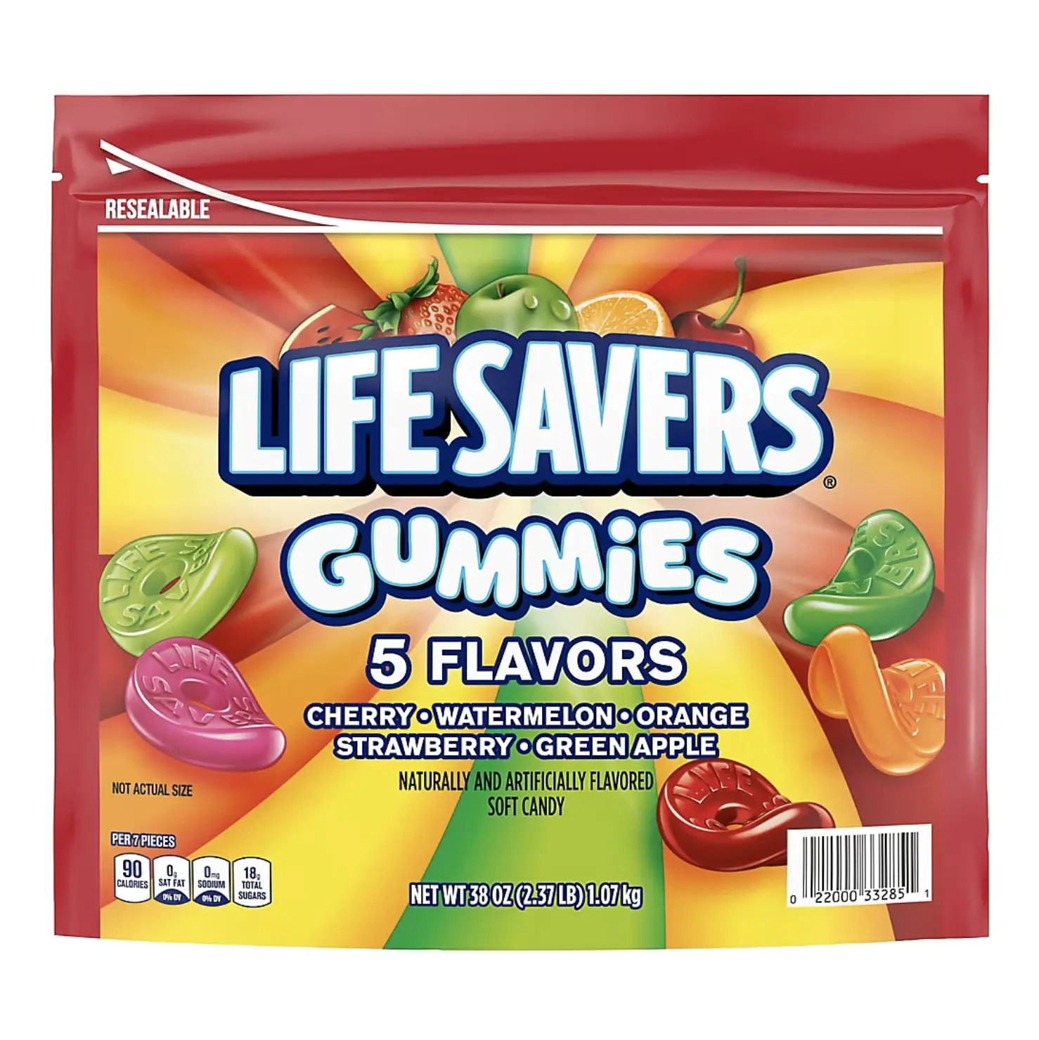 Life Savers Gummies 5 Flavors Resealable Gummy Candy Bag 38 oz