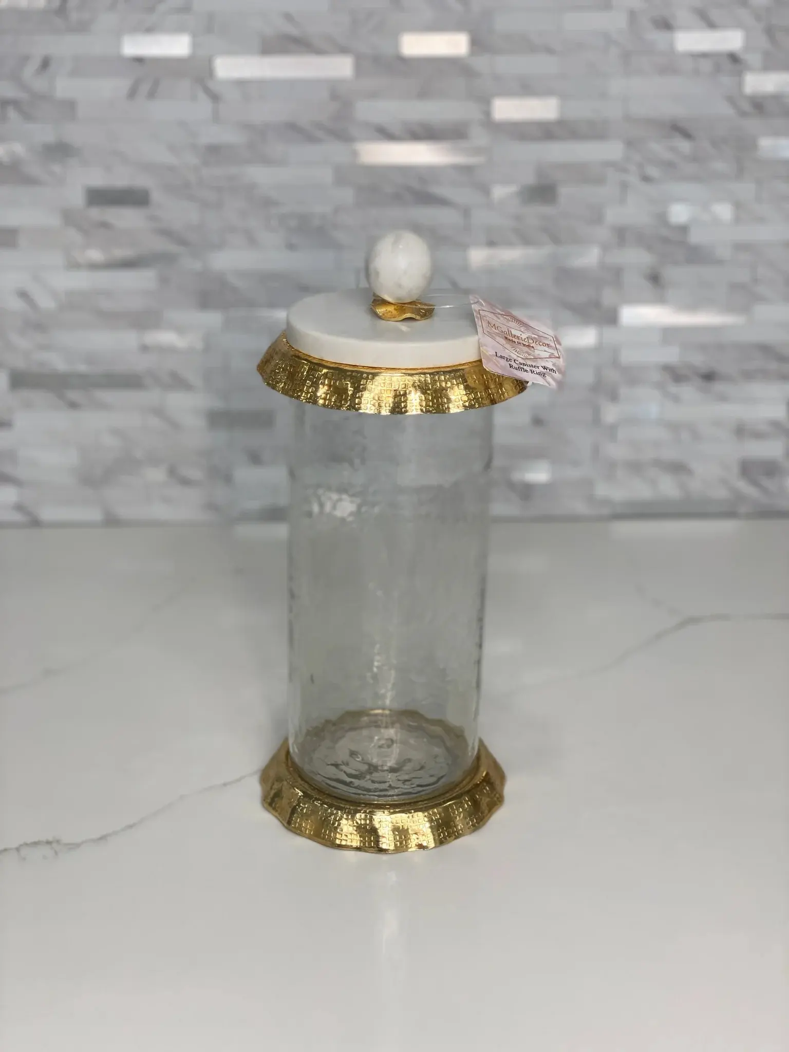 GOLD RUFFLE HAMMERED GLASS MARBLE CANISTER