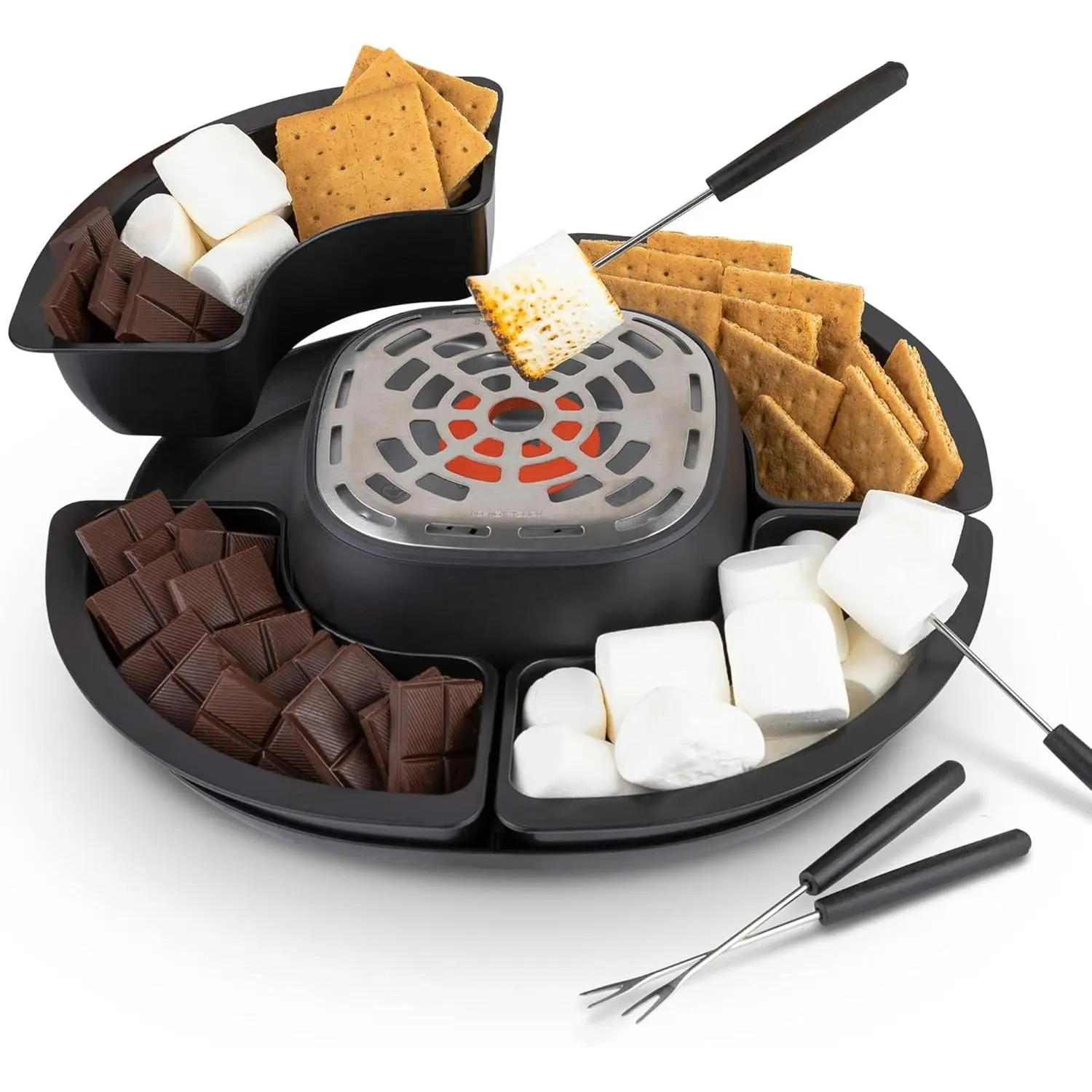 Smores Maker Tabletop Indoor - Flameless Electric Marshmallow Roaster  4 Detachable Trays & 4 Roasting Forks  Gift Set & Date Night Idea. Movie Night Supplies & Housewarming Gift
