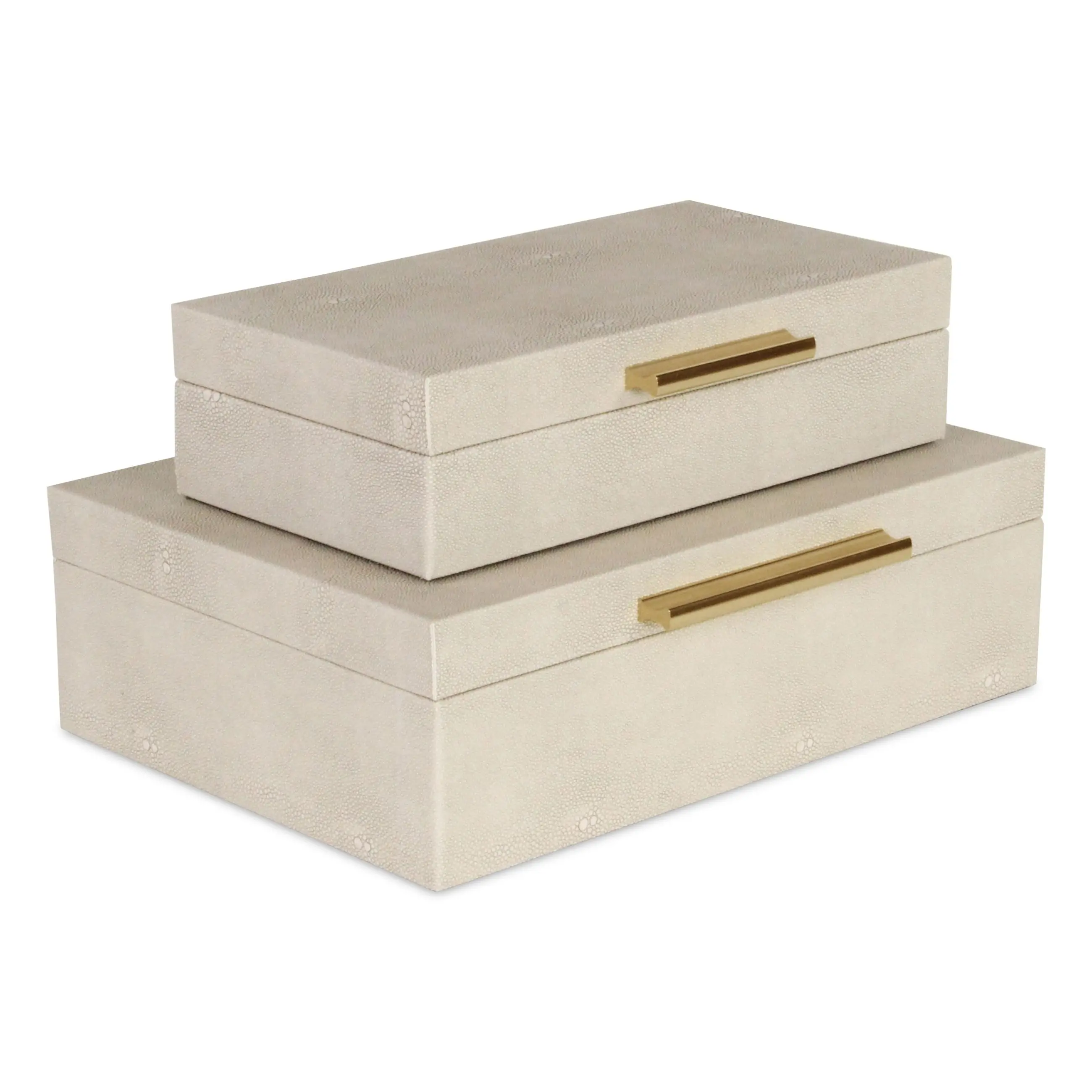 Cheungs 5824-2CR Vinyl Hand Organiser Faux Shagreen Decorative Wood Storage Box Set, Cream - 2-Piece Home Organizer