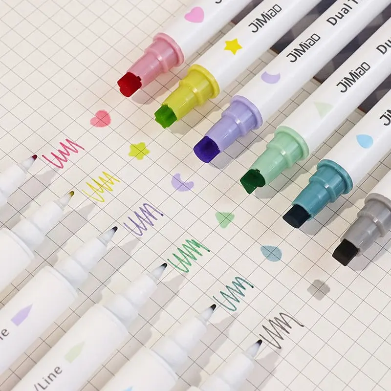 Jimiao Dual Tip Fine Point Water-Based Multi-Color Roller Stamp Marker Pen, Dual Tip Markers, Drawing Stamp Included, Ideal for Art and Office Use, Double Tip Marker, Double Tipped Markers