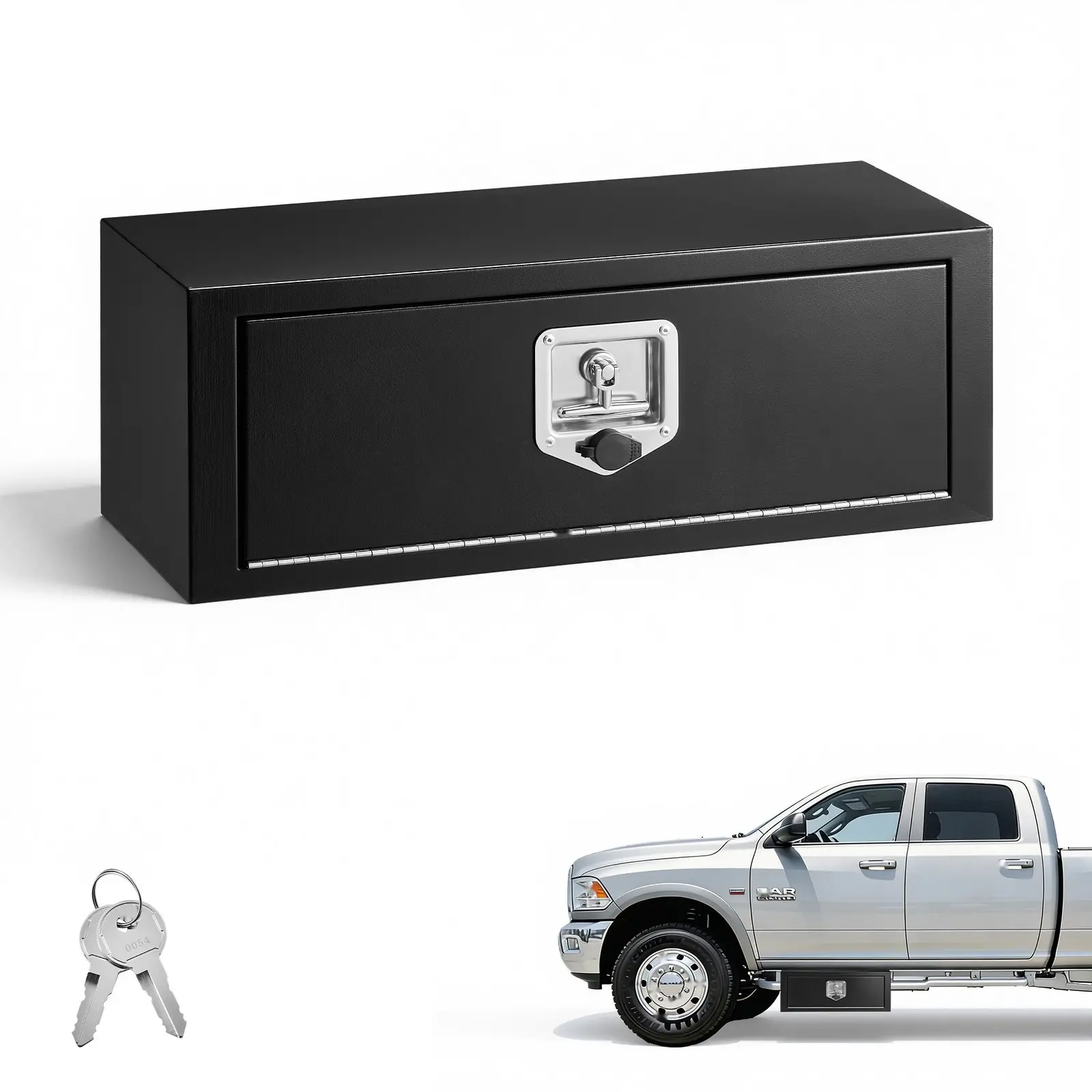 Underbody Truck Tool Box, 27 X 10 X 10 Inch Heavy Duty Steel Trailer Storage Box With Lock & Keys, Waterproof Trailer Storage Organizer Under Body Chest With T-Handle For Truck, Van, SUV, Black