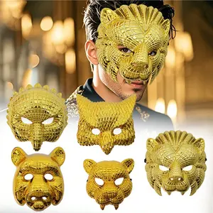 1pc Festival Half Face Mask for Makeup Ball Carnival Party Electroplated Animal Mask Game Prop Therian Mask