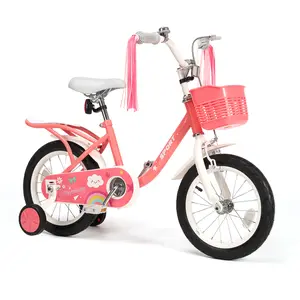 14Inch Kids Bike for 3 4 5 6 Years Girls Boys with Handbrake 14" Children Princess Bicycle with Training Wheels Basket Streamer Toddler Cycle Bikes Pink