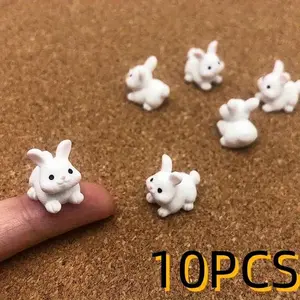 Cute Mini Resin Rabbit Decoration, Mini Rabbit Figurine, Miniature Landscape Ornament, Home Decor for Living Room, Bedroom, Office, Resin Animal Sculptures
