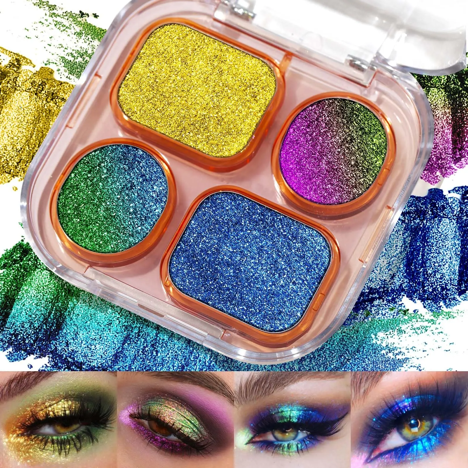 Olive Powder Multichrome Chameleon Eyeshadow Palette - All Over Glimmer, Blendable Glitter, Foiled Shades, Duo Chrome Pigment, Creamy, High Pigmented, Multidimensional, Comfortable Wear, Versatile Eye Makeup Kit, Ideal for Daily/Occasions, Gift Idea