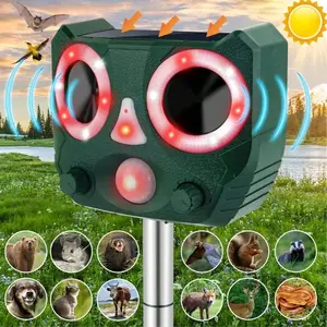 Solar-Powered Ultrasonic Animal Repeller, Rechargeable Motion Activated Outdoor Bird Deterrent, for Deer Squirrels Cats Raccoons Birds