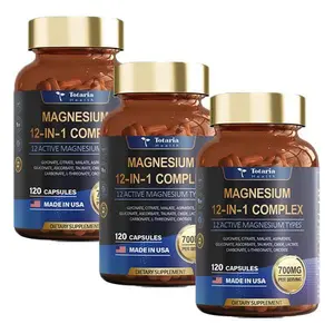 12-in-1 Magnesium Complex 700mg - Supplement with Glycinate Citrate Malate Oxide Taurate Aspartate Orotate, Vegan Capsules for Muscle, Heart, and Relaxation Support Bathroom Calcium