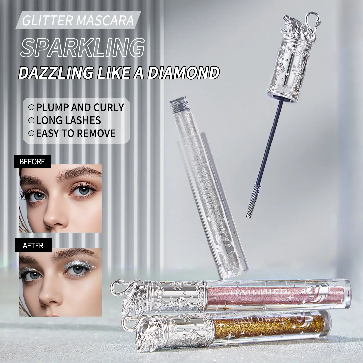 Long-Lasting Waterproof Fluffy Lashes Mascara, Natural Fiber Growth & Curl, Sweatproof Formula, Perfect for Daily Makeup & Night Parties