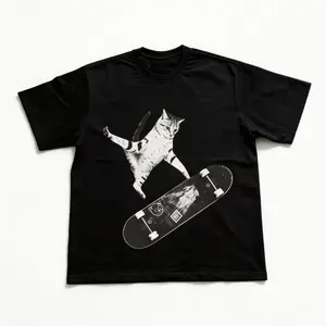 Unisex Classic Short-Sleeve T-Shirt Skateboarding Cat Prints Vintage Y2k Grunge Emo Gothic Streetwear Menswear for Animal Lovers Amity Affliction Aesthetic Gift Idea Sports Outdoor Top