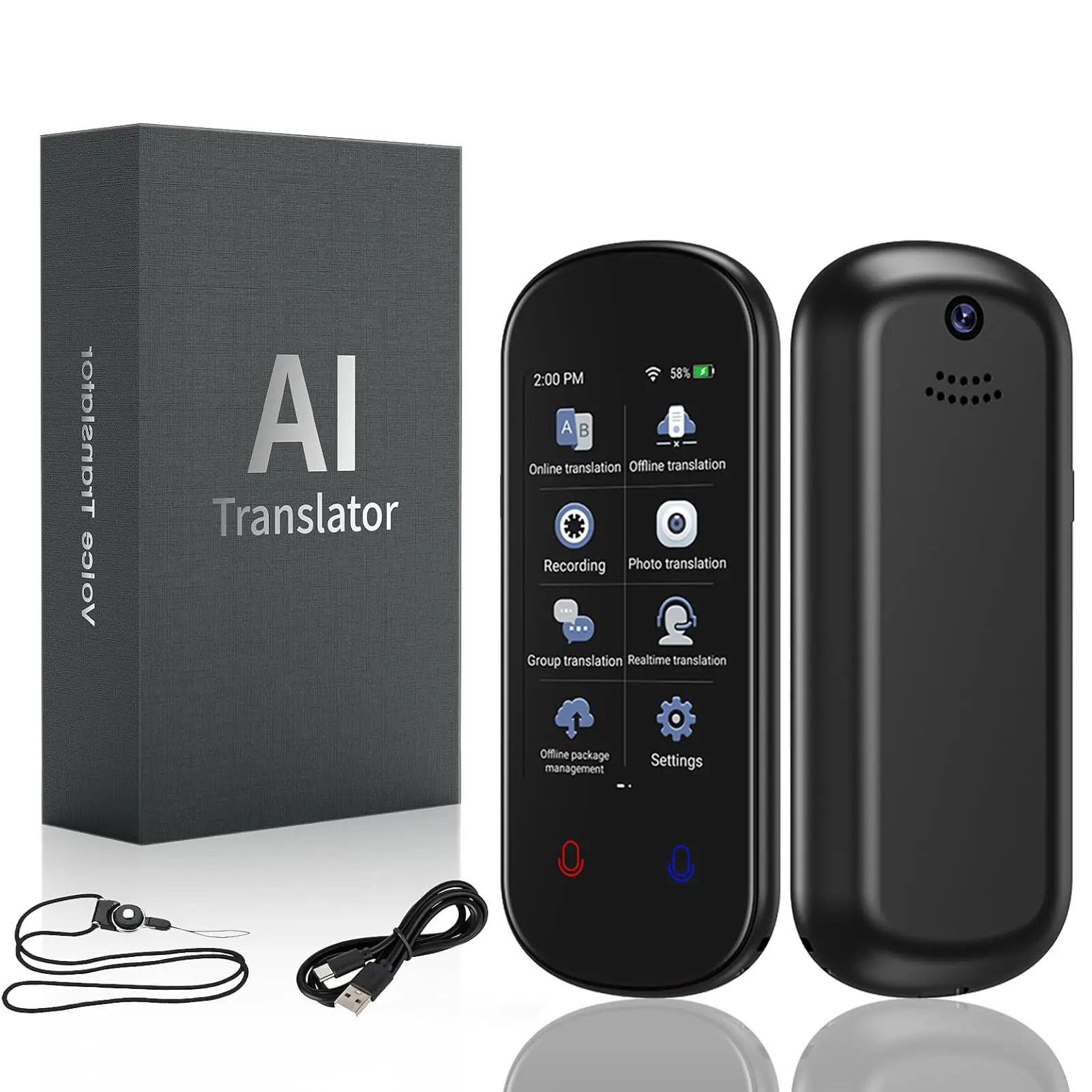 Z2 language translator uses a 3.1-inch touch screen, supports instant translation in 138 languages, no subscription required, intelligent voice photo