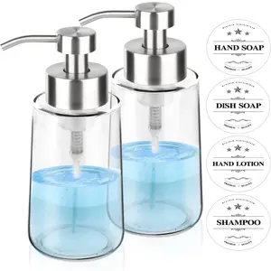 2 Pack Foam Soap Dispenser Set, 15 Oz Rust-Stainless Pump, with Waterproof Labels for & Countertop, Hand and Dish Soap