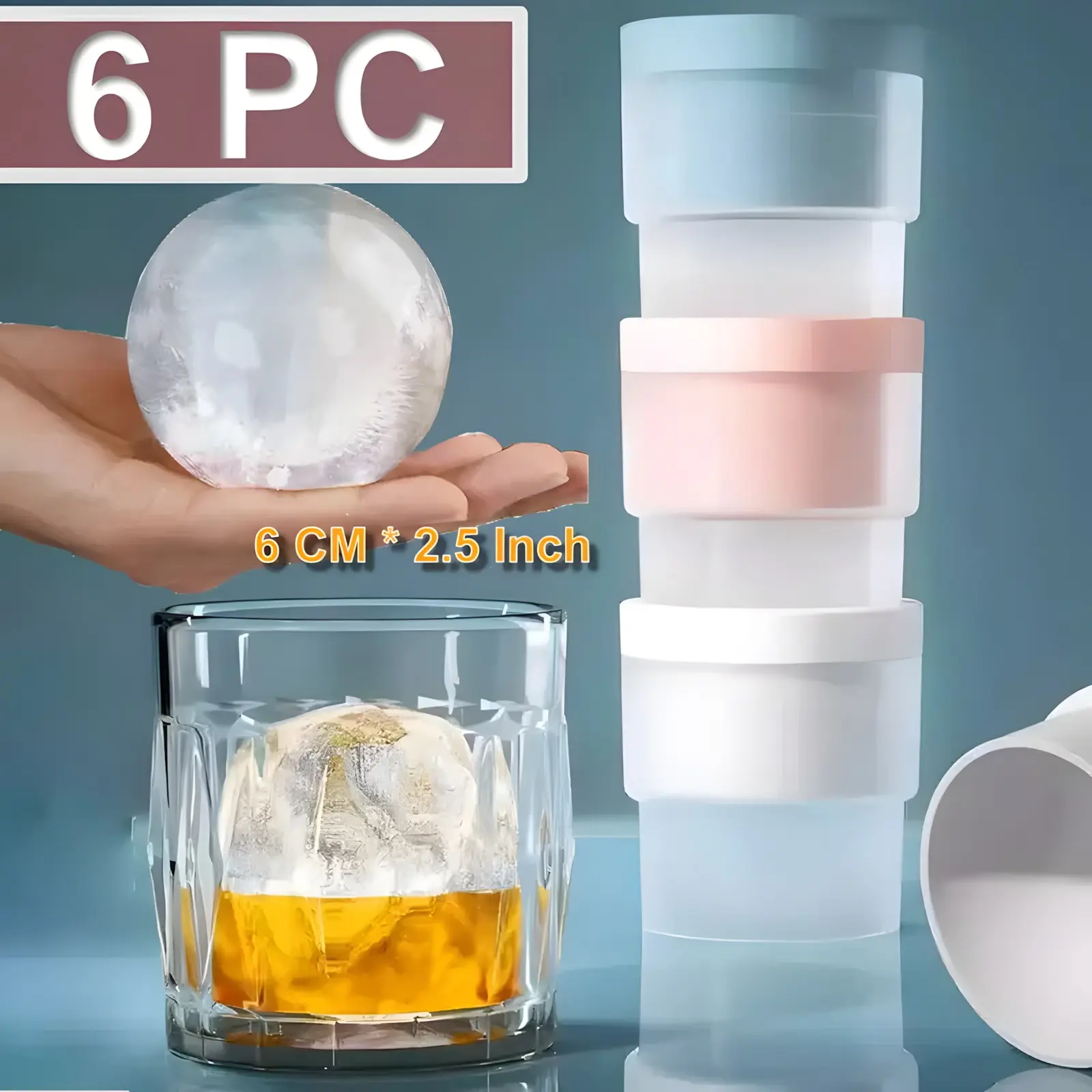 Ice Ball Molds 2.5 Inch Stackable Large Ice Cube Maker for Whiskey Cocktails Juice Beverages Set of 6 Utensils 6 CM x 2.5 Inch Ice Ball Trays Drink