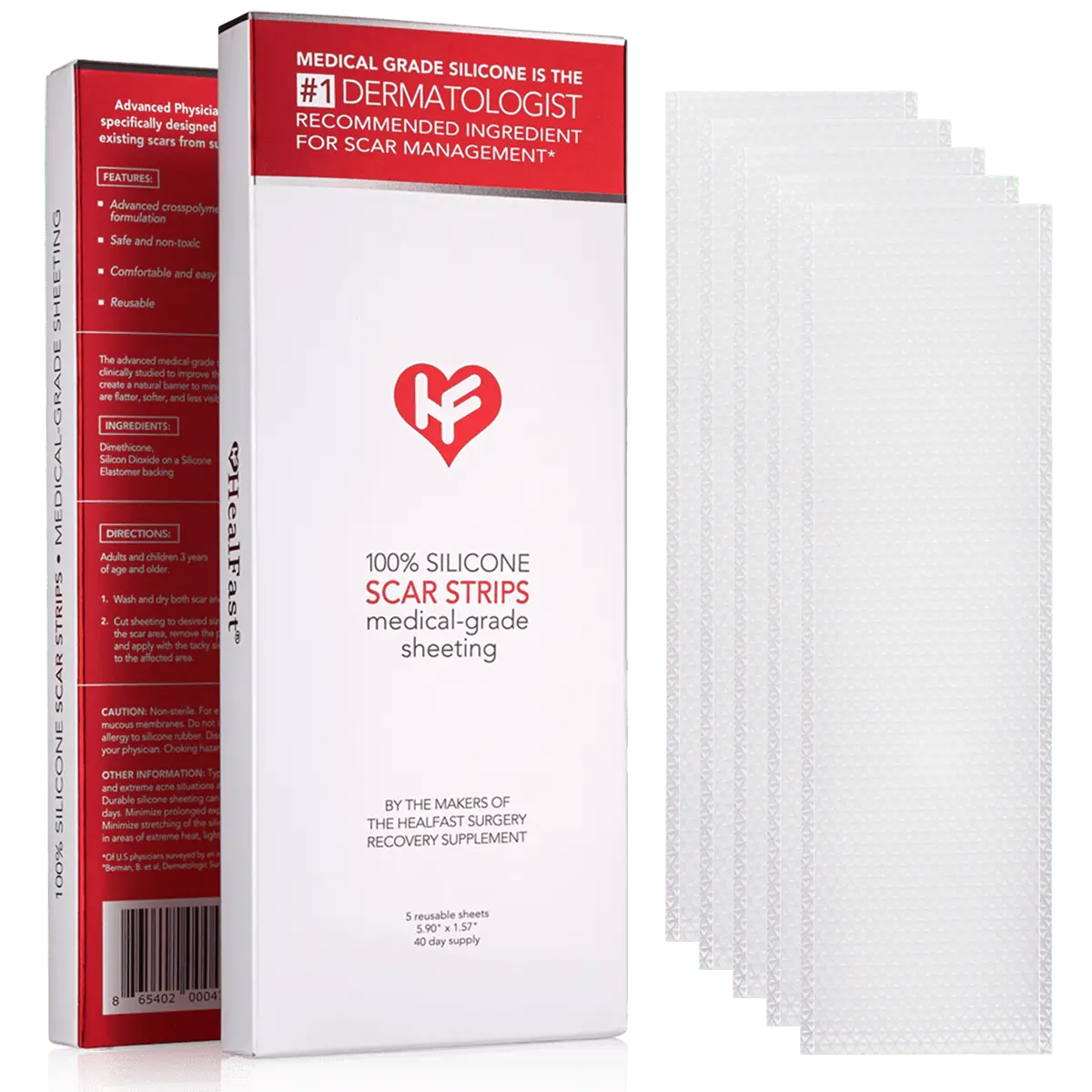 Physician Formulated Silicone Scar Sheets - Advanced Crosspolymer Medical Grade Silicone Scar Strips for Surgery, C Section, Keloids & Hypertrophic Scars - Silicone Tape For Scars (5 Sheets)