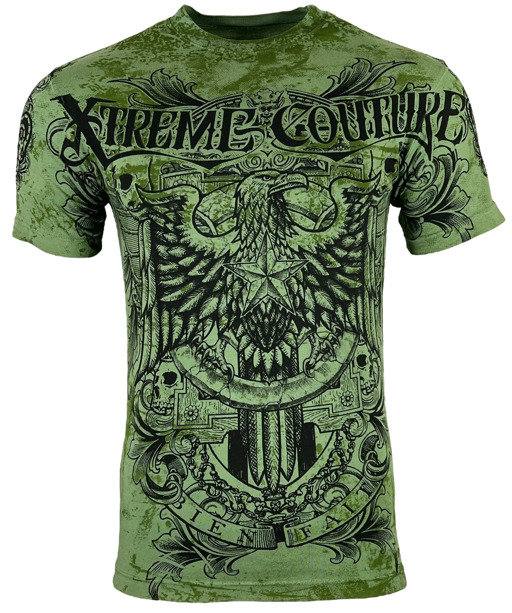 Xtreme Couture By Affliction Men's Print Cotton Short-Sleeve T-Shirt - Round Neck, Fitted Cut, Casual Mensfashion Streetwear, Gothic Biker Top, All Over Print Front/Back, Gothic Streetwear Men's Short-Sleeve T-Shirts