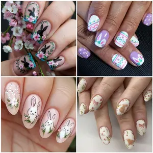 Easter Wearable Nails 24pcs Egg Rabbit Flower Spring Press-On False Nails for Women and Girls, All Seasons, Holiday & Daily Use, Nail Art Design, Nails Art