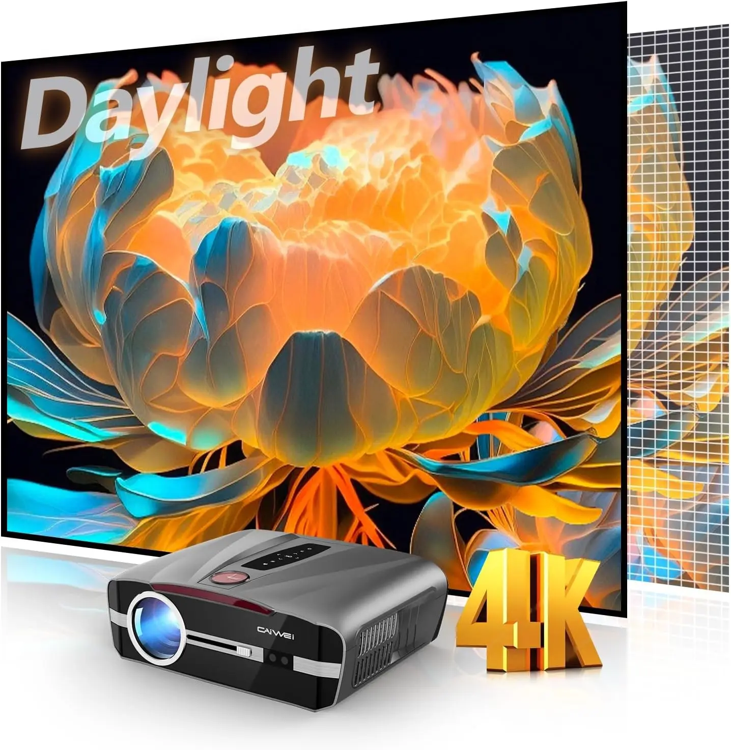 Daylight Projector 4K Ultra HD True 2300 High ANSI Smart Home Theater with WiFi 6, Bluetooth, NFC, Streaming Apps, Bright Daytime Proyector, HDR10+, Auto Focus, HDMI 2.1 ARC USB for Movie Video Gaming Home Cinema